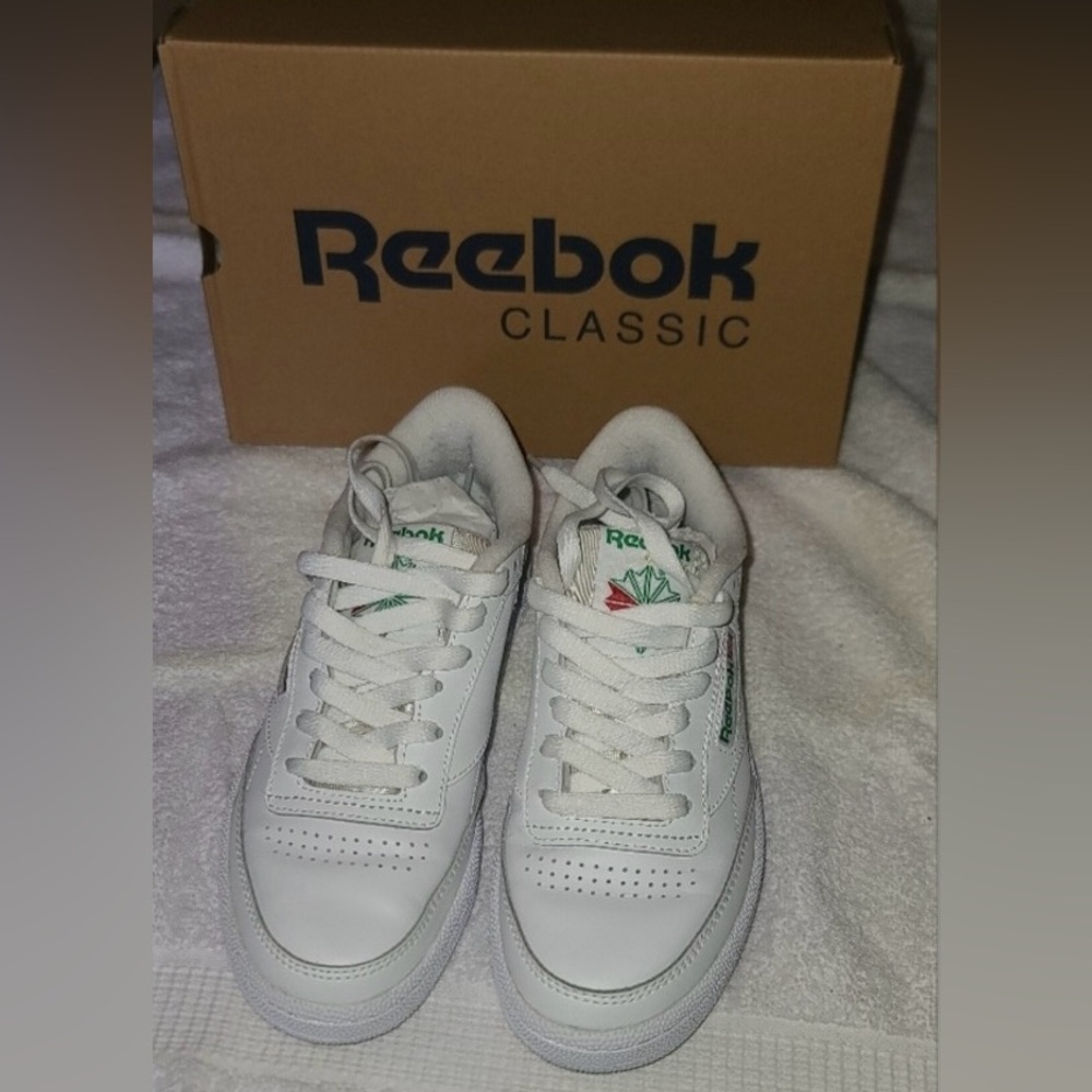 Reebok Classic White Sneakers with Green and Red Details